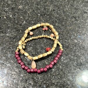 Gold and Red Beaded Bracelet Set